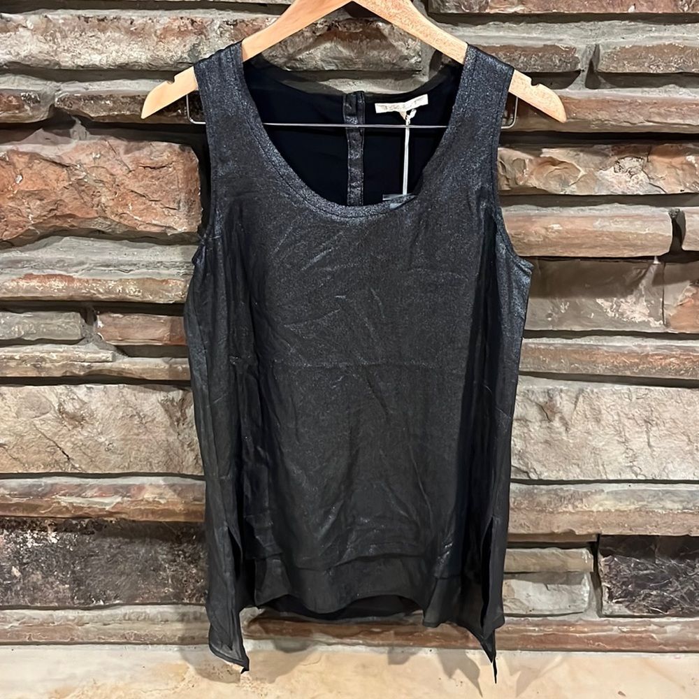 Gold Hawk Black Silver Metallic 100% Silk Tank Top